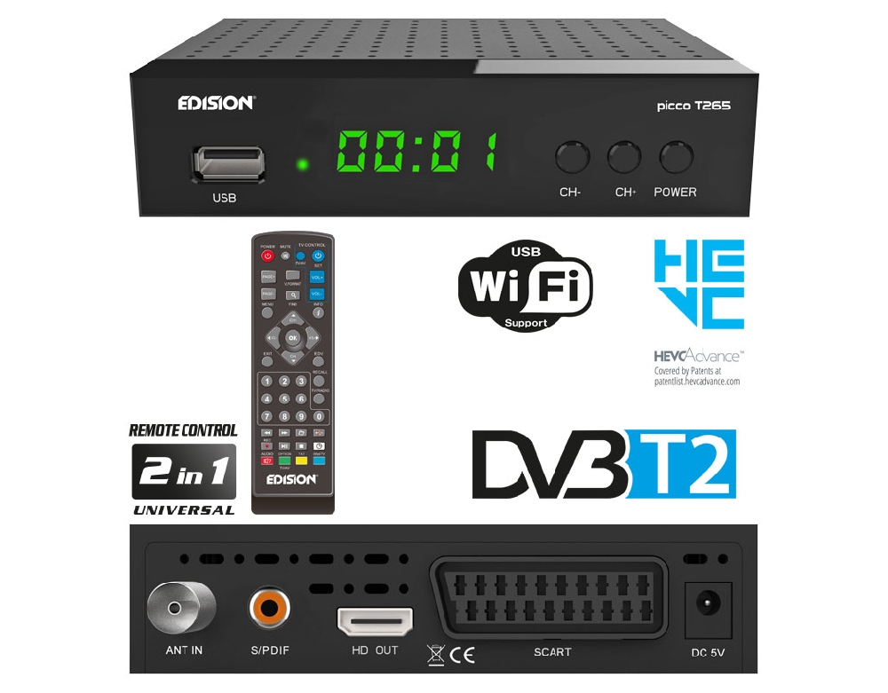 EDISION Sintonizador TDT DVB-T2 HD Picco T265 Con Conexion Euroconector/HDMI  - Guanxe Atlantic Marketplace